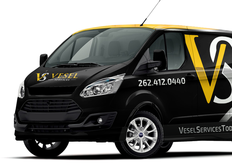 Vesel Services roofing, HVAC, plumbing, and remodeling service van